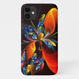 Blauw Sinaasappel Bloemen Modern Abstract Kunstpat iPhone 11 Hoesje