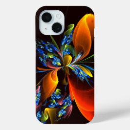 Blauw Sinaasappel Bloemen Modern Abstract Kunstpat