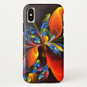 Blauw Sinaasappel Bloemen Modern Abstract Kunstpat iPhone X Hoesje