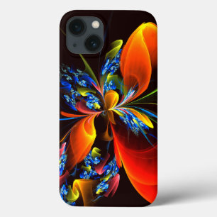 Blauw Sinaasappel Bloemen Modern Abstract Kunstpat iPhone 13 Hoesje