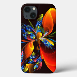 Blauw Sinaasappel Bloemen Modern Abstract Kunstpat iPhone 13 Hoesje