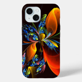 Blauw Sinaasappel Bloemen Modern Abstract Kunstpat