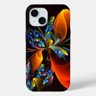 Blauw Sinaasappel Bloemen Modern Abstract Kunstpat