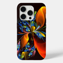 Blauw Sinaasappel Bloemen Modern Abstract Kunstpat iPhone 15 Pro Case