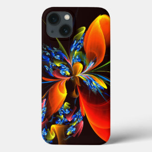 Blauw Sinaasappel Bloemen Modern Abstract Kunstpat iPhone 13 Hoesje