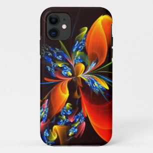 Blauw Sinaasappel Bloemen Modern Abstract Kunstpat iPhone 11 Hoesje