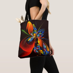 Blauw Sinaasappel Bloemen Modern Abstract Kunstpat Draagtas
