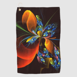 Blauw Sinaasappel Bloemen Modern Abstract Kunstpat Golfhanddoek