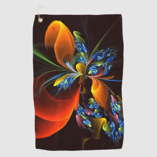 Blauw Sinaasappel Bloemen Modern Abstract Kunstpat Golfhanddoek