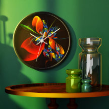 Blauw Sinaasappel Bloemen Modern Abstract Kunstpat