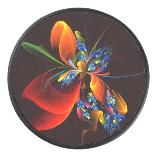 Blauw Sinaasappel Bloemen Modern Abstract Kunstpat Hockey Puck (Voorkant)