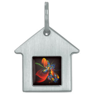 Blauw Sinaasappel Bloemen Modern Abstract Kunstpat Huisdieren Naamplaatje