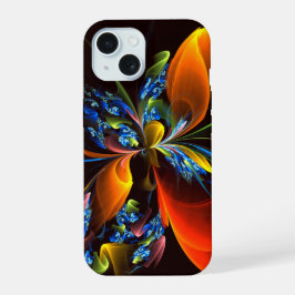 Blauw Sinaasappel Bloemen Modern Abstract Kunstpat iPhone 15 Hoesje