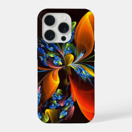 Blauw Sinaasappel Bloemen Modern Abstract Kunstpat iPhone 15 Pro Hoesje