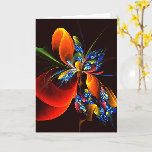 Blauw Sinaasappel Bloemen Modern Abstract Kunstpat Kaart (Gele Bloem)