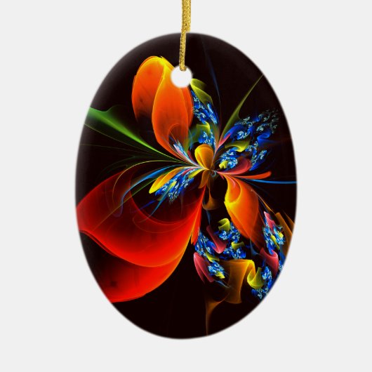 Blauw Sinaasappel Bloemen Modern Abstract Kunstpat Keramisch Ornament (Voorkant)