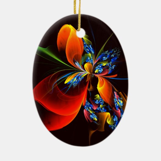 Blauw Sinaasappel Bloemen Modern Abstract Kunstpat Keramisch Ornament (Achterkant)