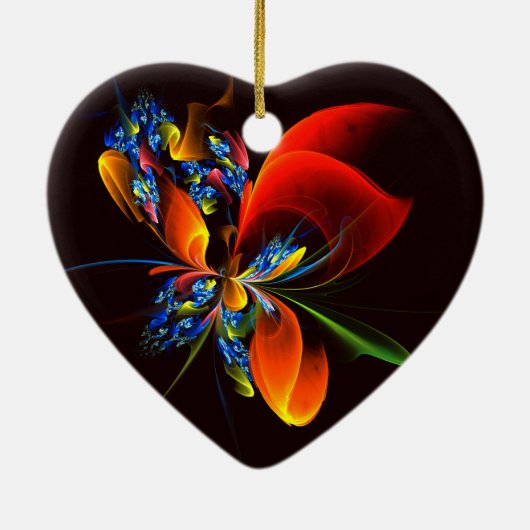 Blauw Sinaasappel Bloemen Modern Abstract Kunstpat Keramisch Ornament (Achterkant)