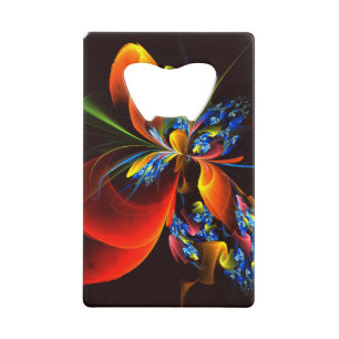 Blauw Sinaasappel Bloemen Modern Abstract Kunstpat Kredietkaart Flessenopener