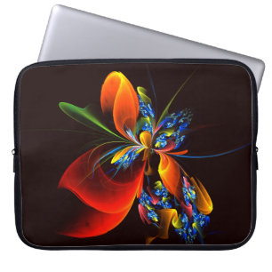 Blauw Sinaasappel Bloemen Modern Abstract Kunstpat Laptop Sleeve