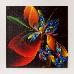 Blauw Sinaasappel Bloemen Modern Abstract Kunstpat Legpuzzel
