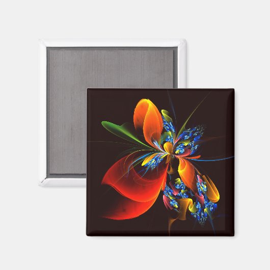 Blauw Sinaasappel Bloemen Modern Abstract Kunstpat Magneet (Voorkant / Achterkant)