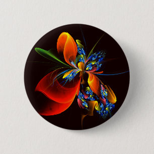 Blauw Sinaasappel Bloemen Modern Abstract Kunstpat Ronde Button 5,7 Cm