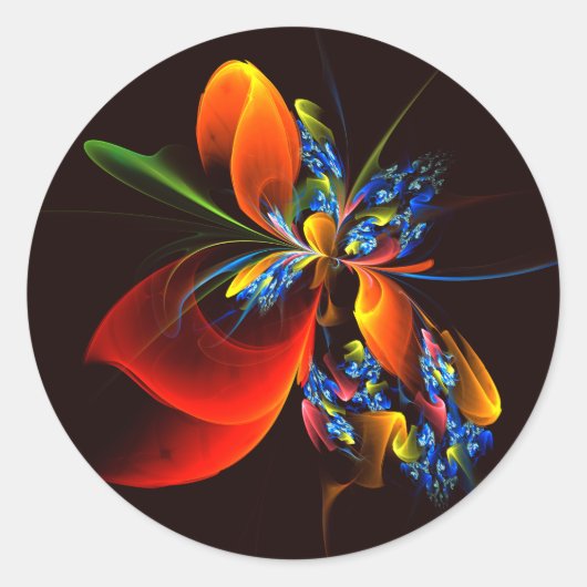 Blauw Sinaasappel Bloemen Modern Abstract Kunstpat Ronde Sticker (Voorkant)