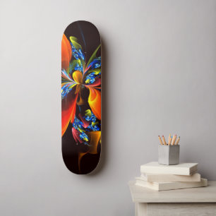 Blauw Sinaasappel Bloemen Modern Abstract Kunstpat Skateboard