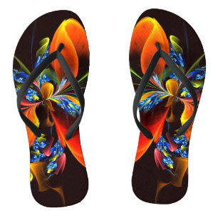 Blauw Sinaasappel Bloemen Modern Abstract Kunstpat Teenslippers