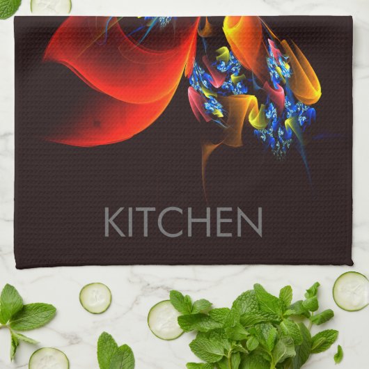 Blauw Sinaasappel Bloemen Modern Abstract Kunstpat Theedoek (Gevouwen)