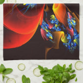 Blauw Sinaasappel Bloemen Modern Abstract Kunstpat Theedoek (Gevouwen)