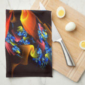 Blauw Sinaasappel Bloemen Modern Abstract Kunstpat Theedoek (Quarter Fold)