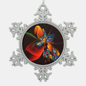 Blauw Sinaasappel Bloemen Modern Abstract Kunstpat Tin Sneeuwvlok Ornament (Voorkant)