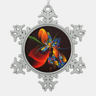 Blauw Sinaasappel Bloemen Modern Abstract Kunstpat Tin Sneeuwvlok Ornament