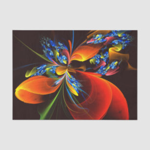 Blauw Sinaasappel Bloemen Modern Abstract Kunstpat Tissuepapier
