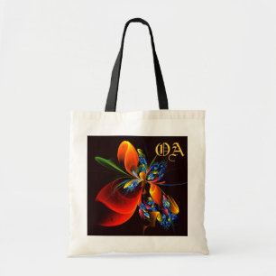 Blauw Sinaasappel Bloemen Modern Abstract Kunstpat Tote Bag