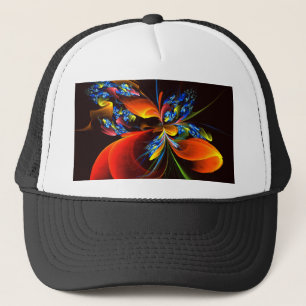 Blauw Sinaasappel Bloemen Modern Abstract Kunstpat Trucker Pet