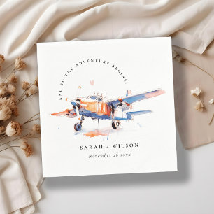 Blauw Sinaasappel Blush Waterverf Air Plane Weddin Servet