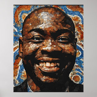 Blauw Sinaasappel Bruin Grijs Mozaïek Mans Gezicht Poster