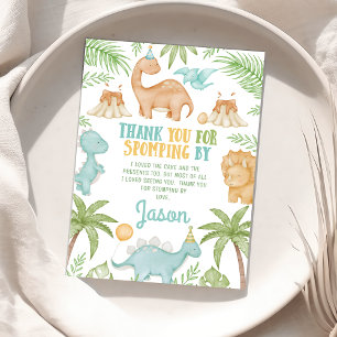 Blauw Sinaasappel Dinosaurus Verjaardag Dankjewel  Bedankkaart