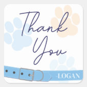 Blauw Sinaasappel Dog Paw Print Verjaardag Bedankt Vierkante Sticker (Voorkant)