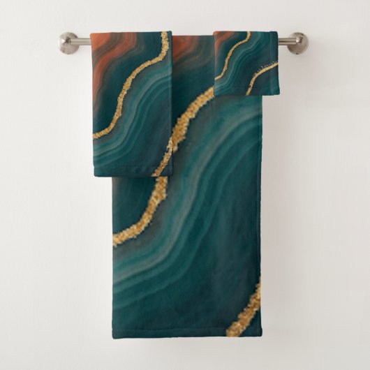 Blauw Sinaasappel en Goud Geode-Geïnspireerd Bad Handdoek (Insitu)