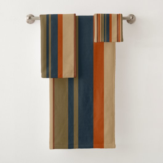 Blauw sinaasappel en olijfstrepen bad handdoek (Insitu)