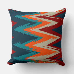 Blauw, sinaasappel en rood chevron Patroon Kussen