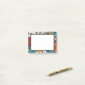 Blauw Sinaasappel en witte Pop Art Flowers Post-it® Notes (Op bureau)