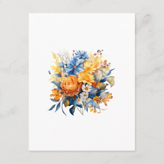 Blauw, Sinaasappel & geel Bloemen bruiloft Gast De Informatiekaartje (Achterkant)