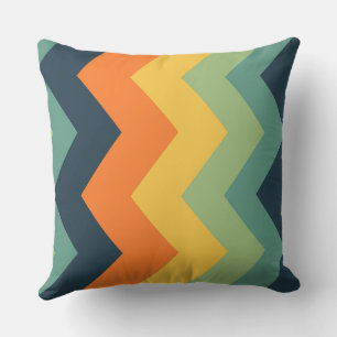 blauw, sinaasappel, geel en groen chevron Patroon Kussen