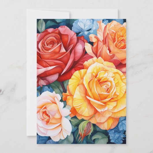 Blauw, Sinaasappel, Geel en Rood Bloemen Bruiloft Save The Date (Achterkant)