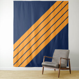 Blauw Sinaasappel Gestreepte jaren 70 jaren 80 Ret Wandkleed